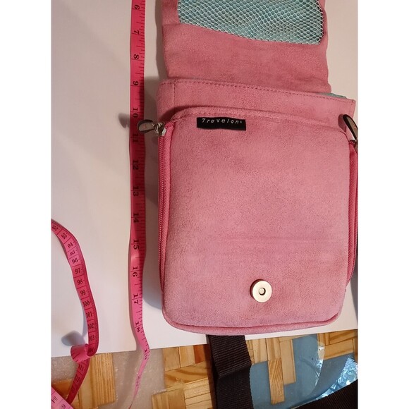 TRAVELON Pink Faux Suede Anti-Theft Crossbody Bag Purse & Wallet Many Pockets - Picture 10 of 12